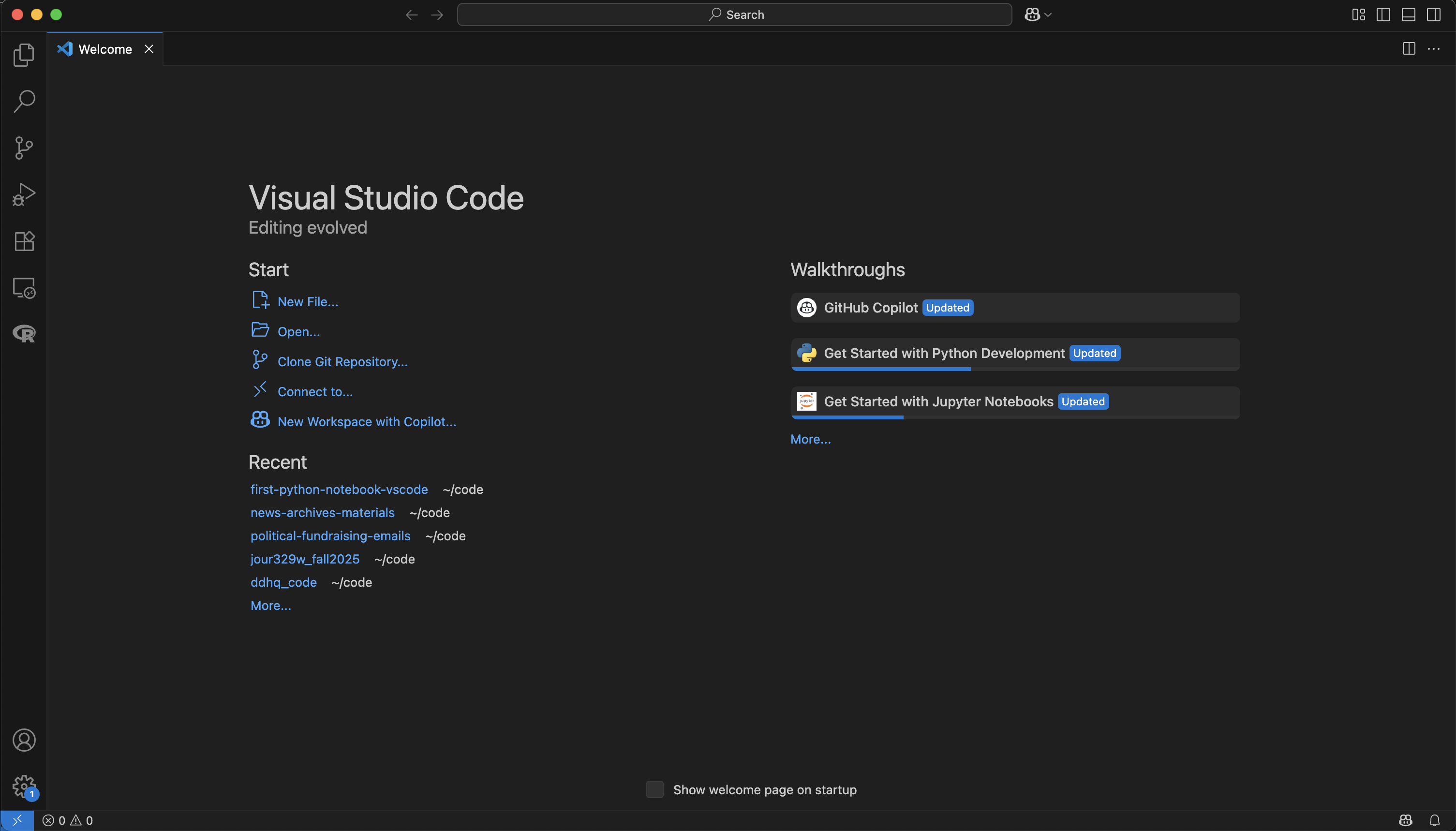 VS Code welcome screen